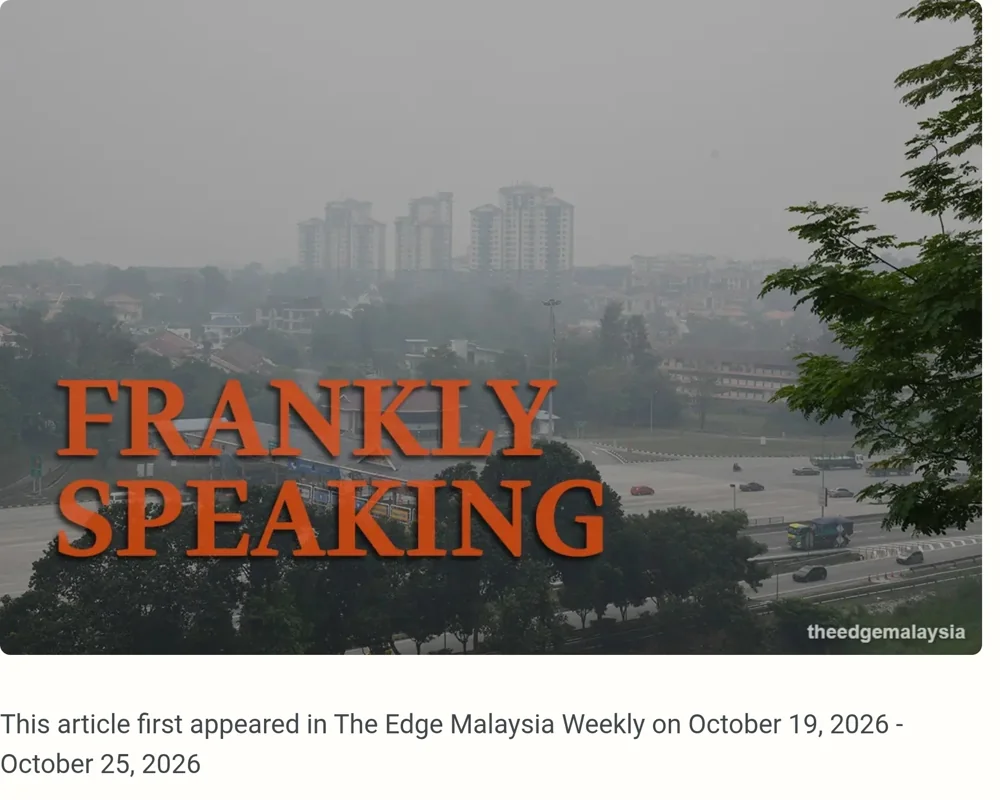 Haze over urban buildings and roads in The Edge Malaysia’s Frankly Speaking image